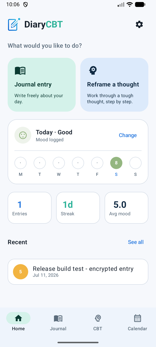 DiaryCBT running on a phone