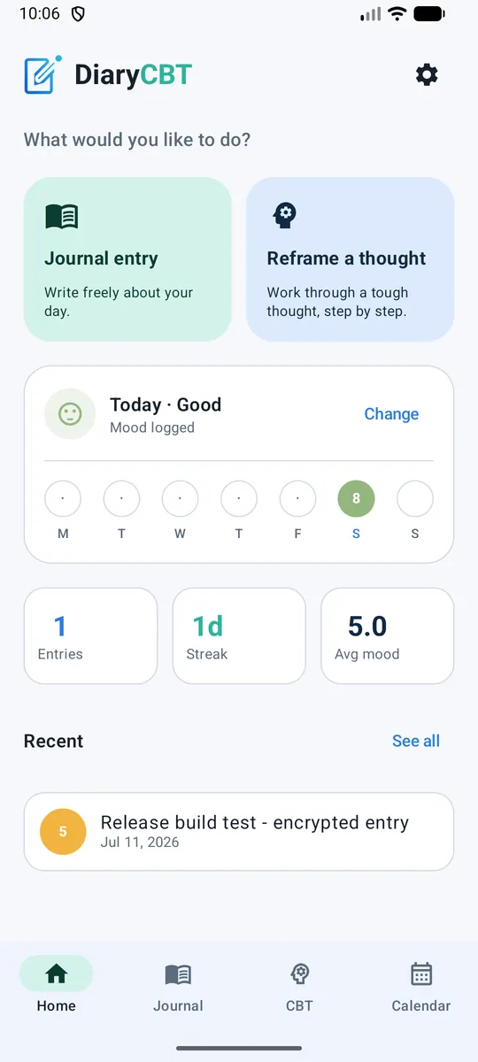 DiaryCBT home screen